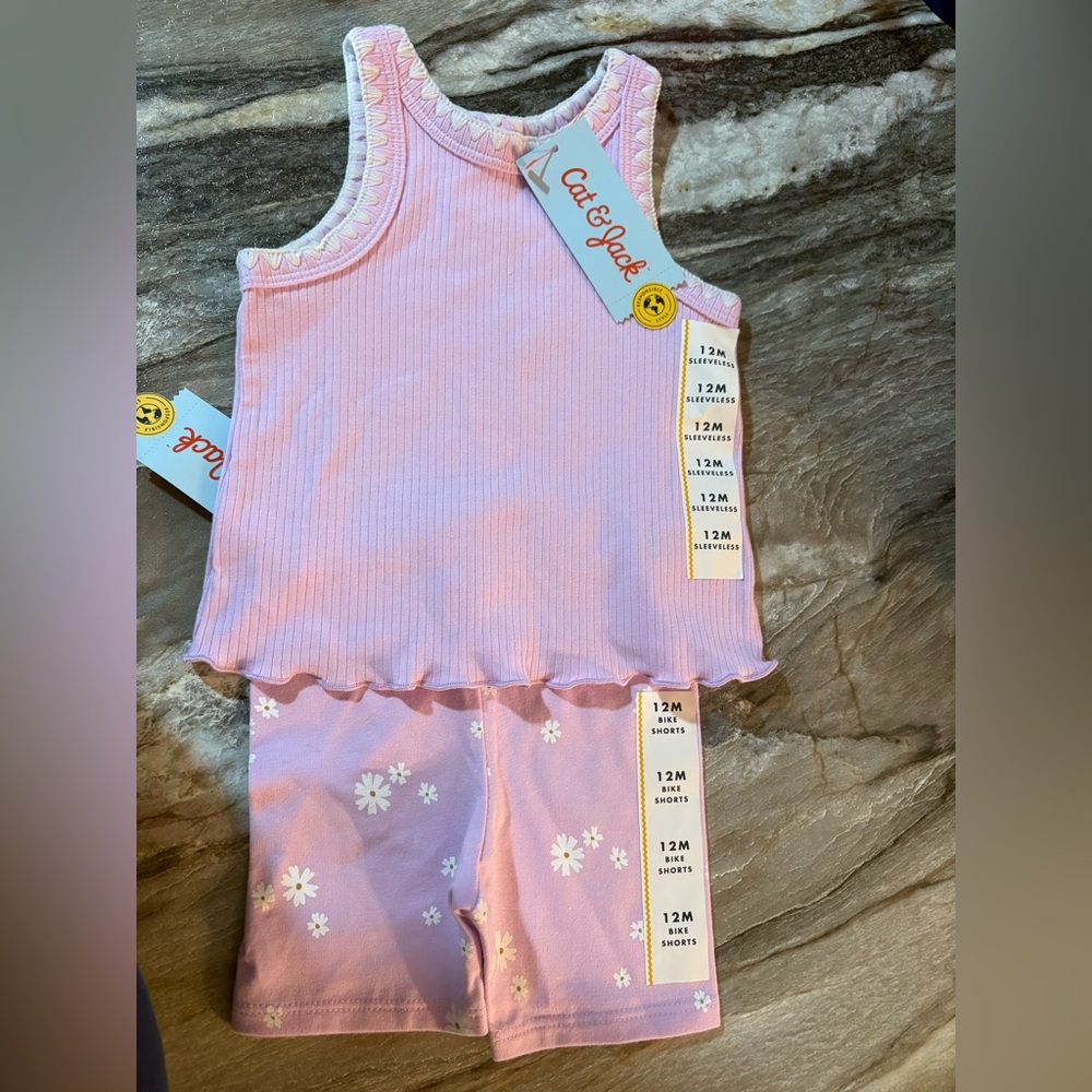 🔥Cat & Jack NWT Lavender Embroidery Tank and Biker Short size 12M